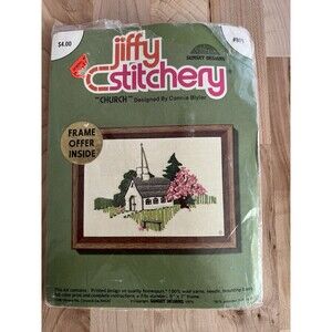Jiffy Stitchery Crewel Embroidery Kit Small 5 x 7 “Church” Unopened Vintage